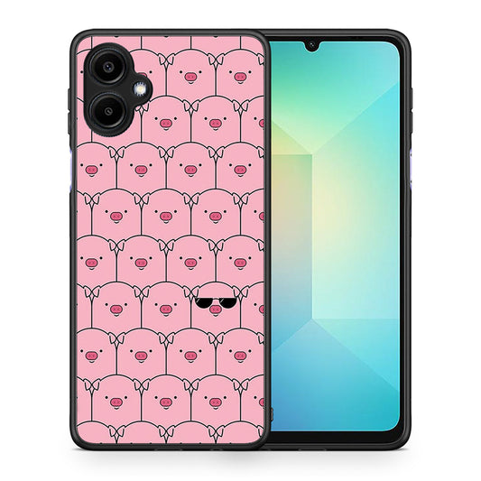 Θήκη Samsung Galaxy A06 Pig Glasses από τη Smartfits με σχέδιο στο πίσω μέρος και μαύρο περίβλημα | Samsung Galaxy A06 Pig Glasses case with colorful back and black bezels
