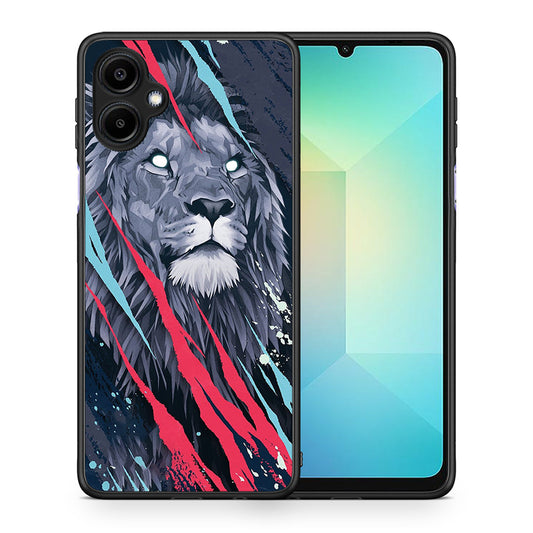 Θήκη Samsung Galaxy A06 Lion Designer PopArt από τη Smartfits με σχέδιο στο πίσω μέρος και μαύρο περίβλημα | Samsung Galaxy A06 Lion Designer PopArt case with colorful back and black bezels