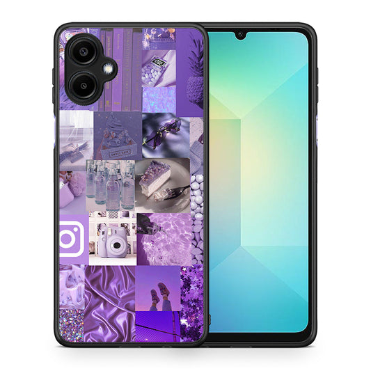 Θήκη Samsung Galaxy A06 Purple Aesthetic Collage από τη Smartfits με σχέδιο στο πίσω μέρος και μαύρο περίβλημα | Samsung Galaxy A06 Purple Aesthetic Collage case with colorful back and black bezels