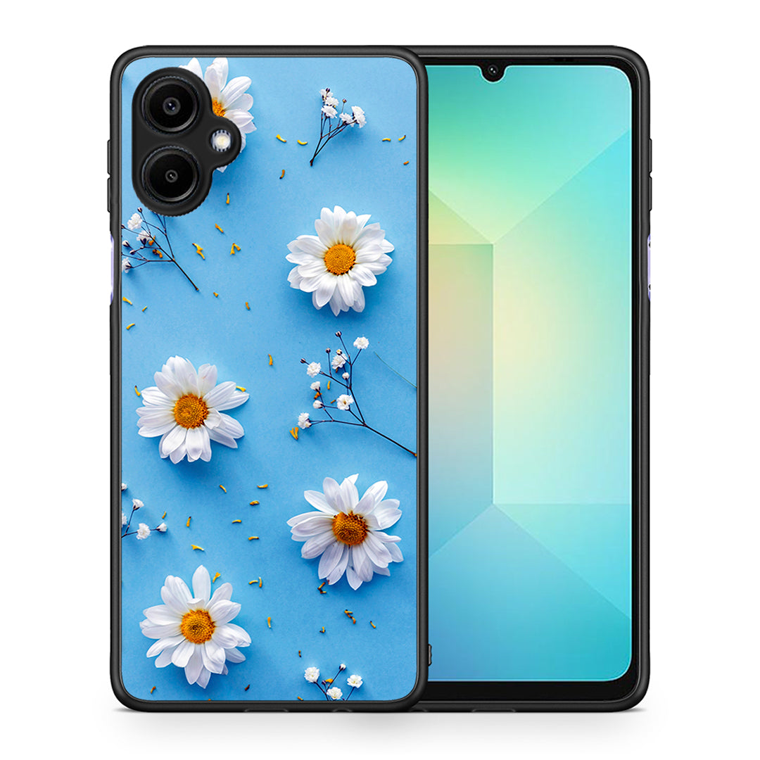 Θήκη Samsung Galaxy A06 Real Daisies από τη Smartfits με σχέδιο στο πίσω μέρος και μαύρο περίβλημα | Samsung Galaxy A06 Real Daisies case with colorful back and black bezels