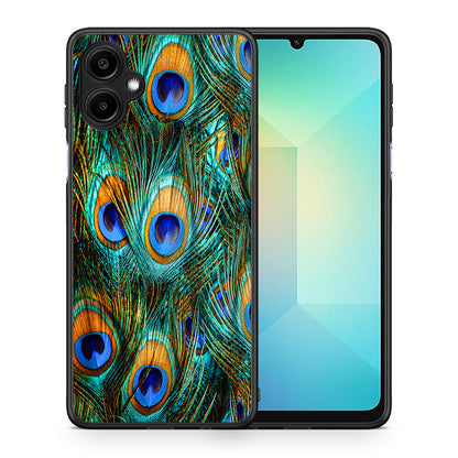 Θήκη Samsung Galaxy A06 Real Peacock Feathers από τη Smartfits με σχέδιο στο πίσω μέρος και μαύρο περίβλημα | Samsung Galaxy A06 Real Peacock Feathers case with colorful back and black bezels