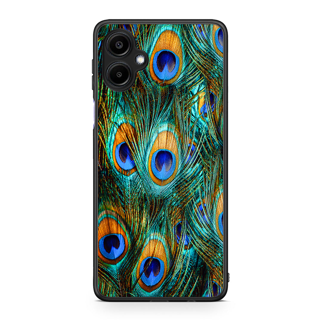 Samsung Galaxy A06 Real Peacock Feathers θήκη από τη Smartfits με σχέδιο στο πίσω μέρος και μαύρο περίβλημα | Smartphone case with colorful back and black bezels by Smartfits