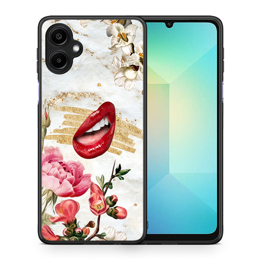 Θήκη Samsung Galaxy A06 Red Lips από τη Smartfits με σχέδιο στο πίσω μέρος και μαύρο περίβλημα | Samsung Galaxy A06 Red Lips case with colorful back and black bezels