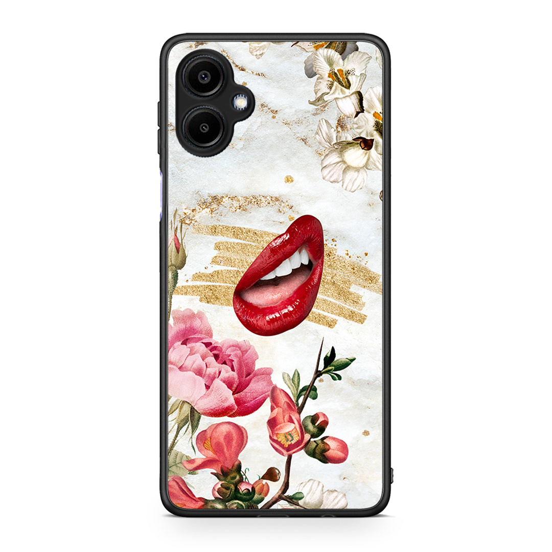 Samsung Galaxy A06 Red Lips θήκη από τη Smartfits με σχέδιο στο πίσω μέρος και μαύρο περίβλημα | Smartphone case with colorful back and black bezels by Smartfits