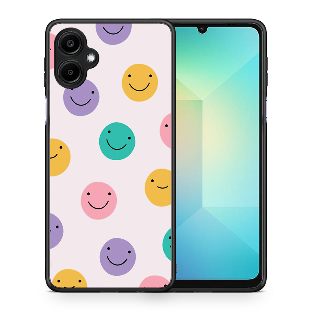 Θήκη Samsung Galaxy A06 Smiley Faces από τη Smartfits με σχέδιο στο πίσω μέρος και μαύρο περίβλημα | Samsung Galaxy A06 Smiley Faces case with colorful back and black bezels