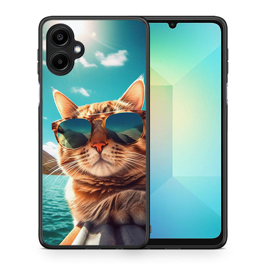 Θήκη Samsung Galaxy A06 Summer Cat από τη Smartfits με σχέδιο στο πίσω μέρος και μαύρο περίβλημα | Samsung Galaxy A06 Summer Cat case with colorful back and black bezels