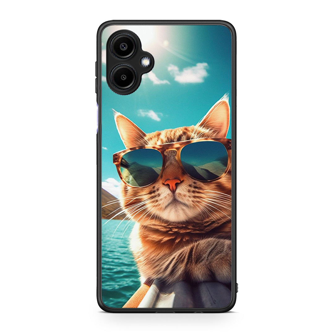 Samsung Galaxy A06 Summer Cat θήκη από τη Smartfits με σχέδιο στο πίσω μέρος και μαύρο περίβλημα | Smartphone case with colorful back and black bezels by Smartfits