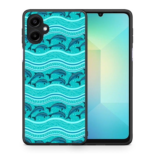 Θήκη Samsung Galaxy A06 Swimming Dolphins από τη Smartfits με σχέδιο στο πίσω μέρος και μαύρο περίβλημα | Samsung Galaxy A06 Swimming Dolphins case with colorful back and black bezels