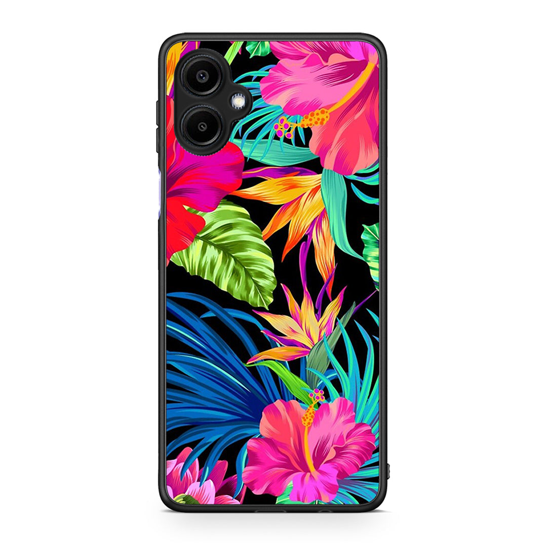 Samsung Galaxy A06 Tropical Flowers θήκη από τη Smartfits με σχέδιο στο πίσω μέρος και μαύρο περίβλημα | Smartphone case with colorful back and black bezels by Smartfits