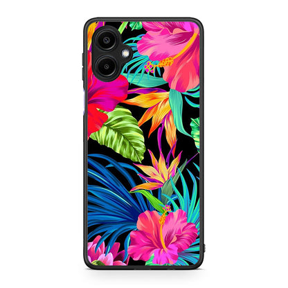 Samsung Galaxy A06 Tropical Flowers θήκη από τη Smartfits με σχέδιο στο πίσω μέρος και μαύρο περίβλημα | Smartphone case with colorful back and black bezels by Smartfits