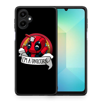 Θήκη Samsung Galaxy A06 Unicorn Deadpool από τη Smartfits με σχέδιο στο πίσω μέρος και μαύρο περίβλημα | Samsung Galaxy A06 Unicorn Deadpool case with colorful back and black bezels