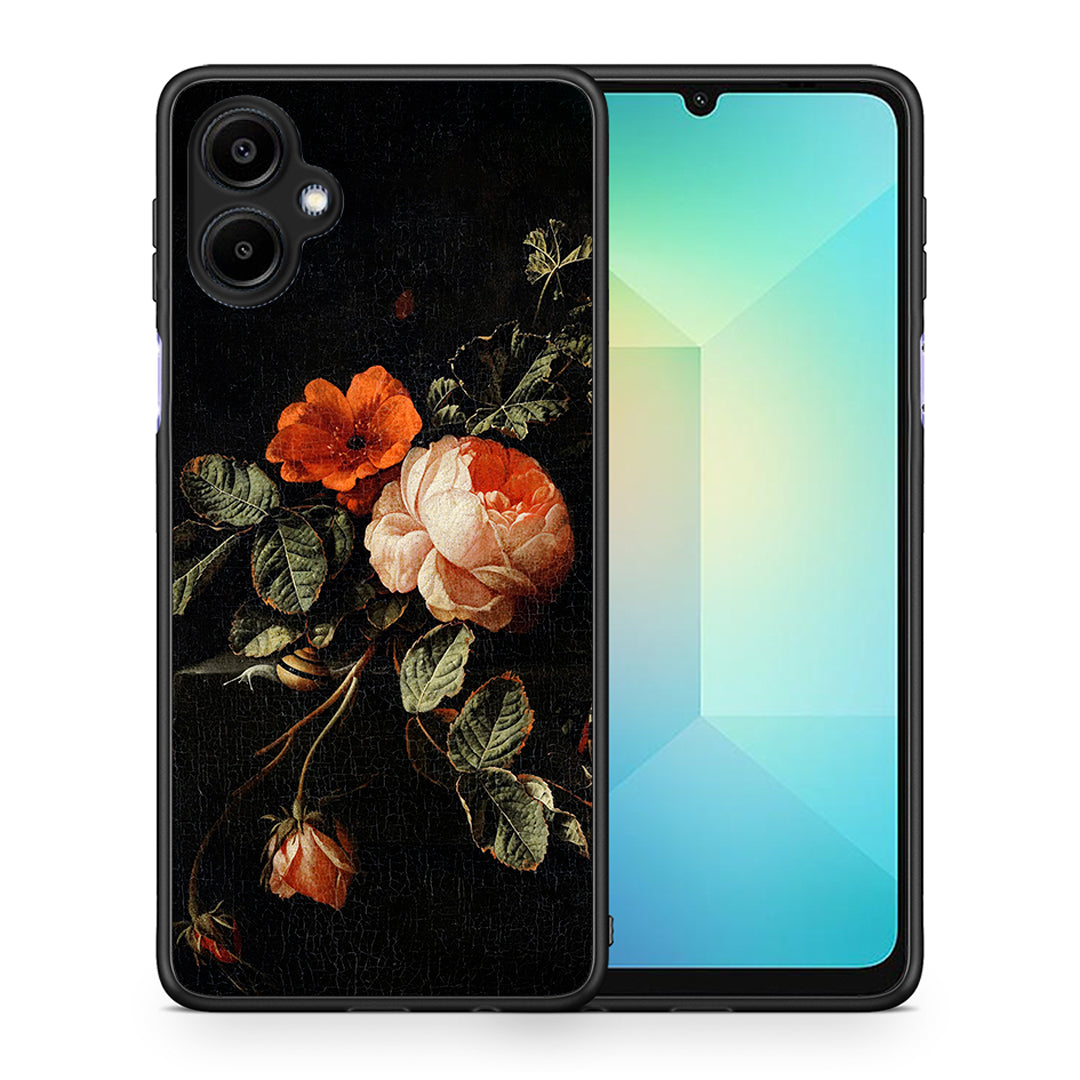 Θήκη Samsung Galaxy A06 Vintage Roses από τη Smartfits με σχέδιο στο πίσω μέρος και μαύρο περίβλημα | Samsung Galaxy A06 Vintage Roses case with colorful back and black bezels