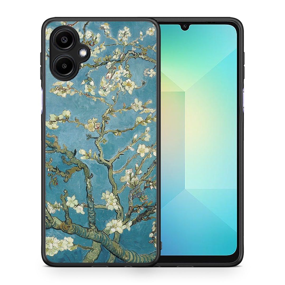 Θήκη Samsung Galaxy A06 White Blossoms από τη Smartfits με σχέδιο στο πίσω μέρος και μαύρο περίβλημα | Samsung Galaxy A06 White Blossoms case with colorful back and black bezels