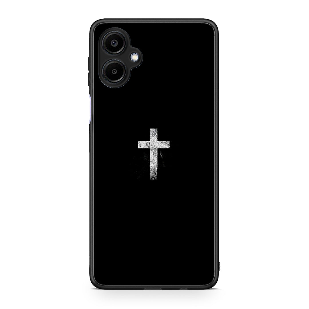 Samsung Galaxy A06 White Cross θήκη από τη Smartfits με σχέδιο στο πίσω μέρος και μαύρο περίβλημα | Smartphone case with colorful back and black bezels by Smartfits