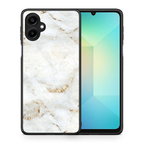 Θήκη Samsung Galaxy A06 White Gold Marble από τη Smartfits με σχέδιο στο πίσω μέρος και μαύρο περίβλημα | Samsung Galaxy A06 White Gold Marble case with colorful back and black bezels