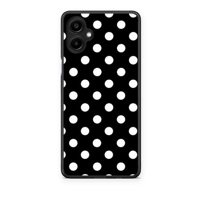 Θήκη Samsung Galaxy A06 White Polka Dots on Black από τη Smartfits με σχέδιο στο πίσω μέρος και μαύρο περίβλημα | Samsung Galaxy A06 White Polka Dots on Black case with colorful back and black bezels