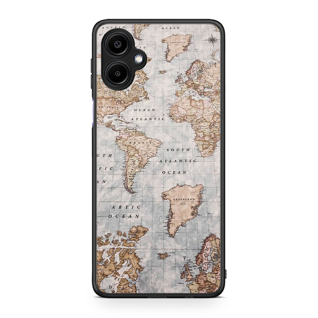 Samsung Galaxy A06 World Map Θήκη από τη Smartfits με σχέδιο στο πίσω μέρος και μαύρο περίβλημα | Smartphone case with colorful back and black bezels by Smartfits