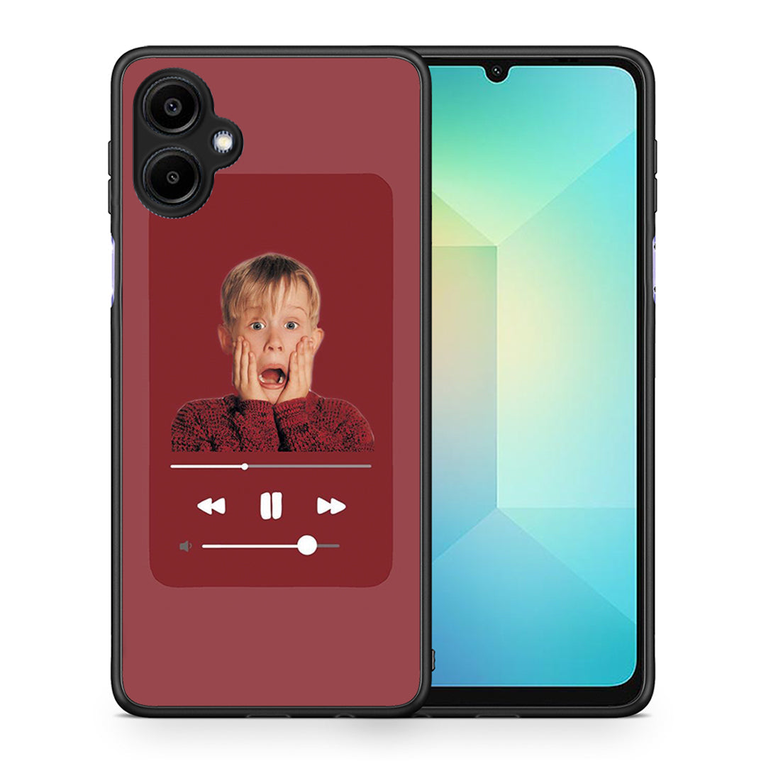 Θήκη Samsung Galaxy A06 Xmas Alone Music από τη Smartfits με σχέδιο στο πίσω μέρος και μαύρο περίβλημα | Samsung Galaxy A06 Xmas Alone Music case with colorful back and black bezels