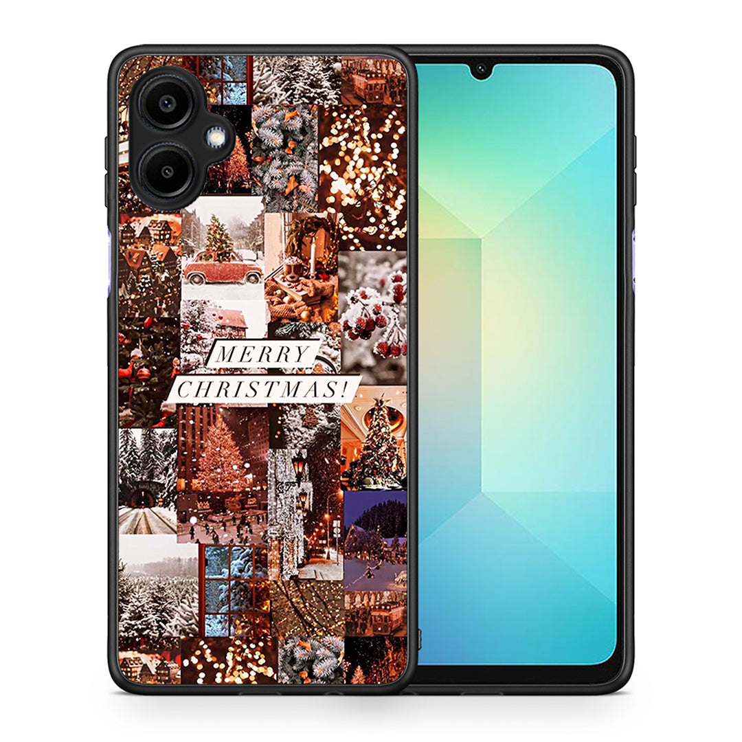 Θήκη Samsung Galaxy A06 Xmas Collage από τη Smartfits με σχέδιο στο πίσω μέρος και μαύρο περίβλημα | Samsung Galaxy A06 Xmas Collage case with colorful back and black bezels