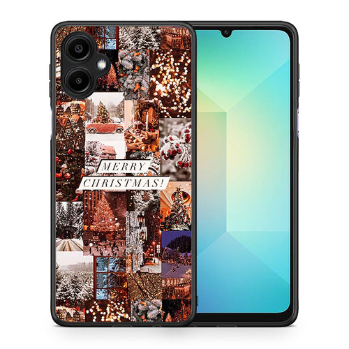 Θήκη Samsung Galaxy A06 Xmas Collage από τη Smartfits με σχέδιο στο πίσω μέρος και μαύρο περίβλημα | Samsung Galaxy A06 Xmas Collage case with colorful back and black bezels