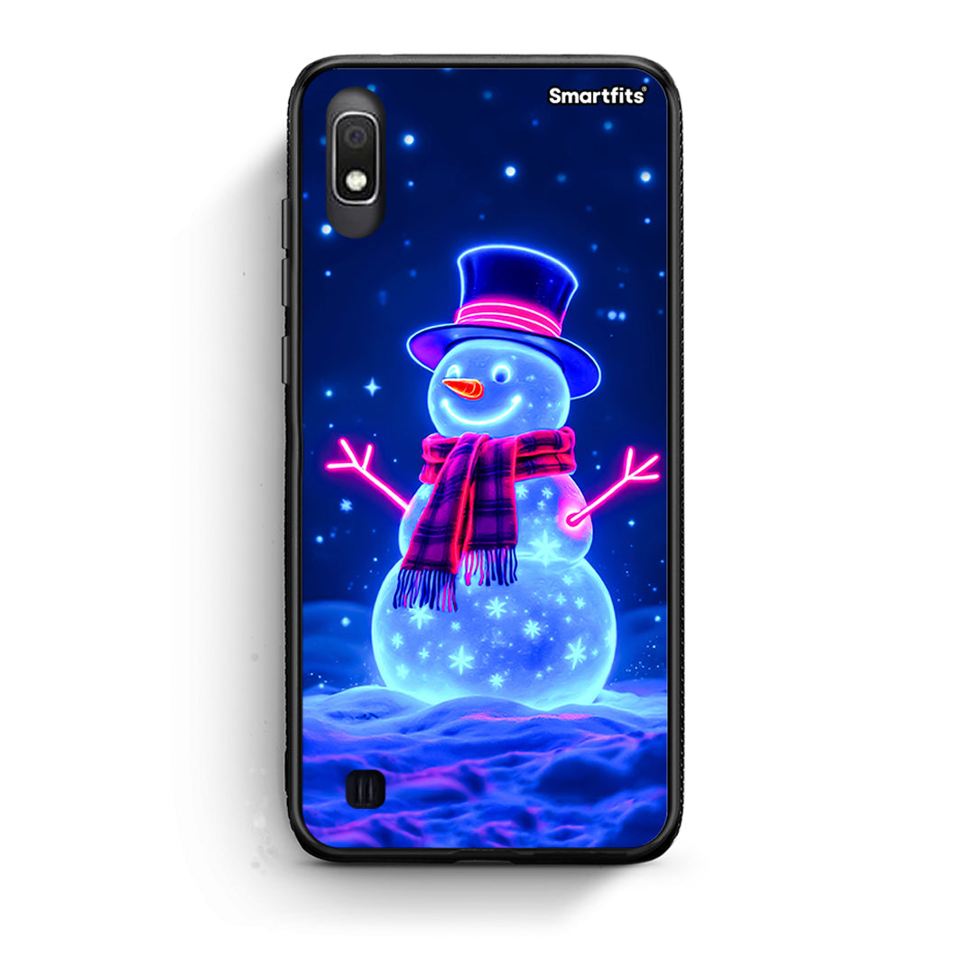 Samsung A10 Christmas Neon Snowman θήκη από τη Smartfits με σχέδιο στο πίσω μέρος και μαύρο περίβλημα | Smartphone case with colorful back and black bezels by Smartfits