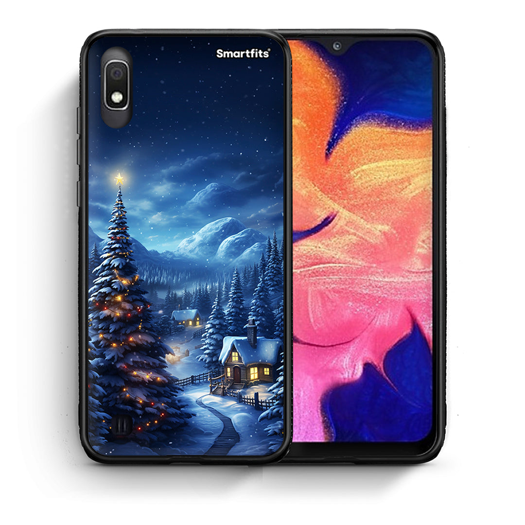 Θήκη Samsung A10 Christmas Scenery από τη Smartfits με σχέδιο στο πίσω μέρος και μαύρο περίβλημα | Samsung A10 Christmas Scenery case with colorful back and black bezels