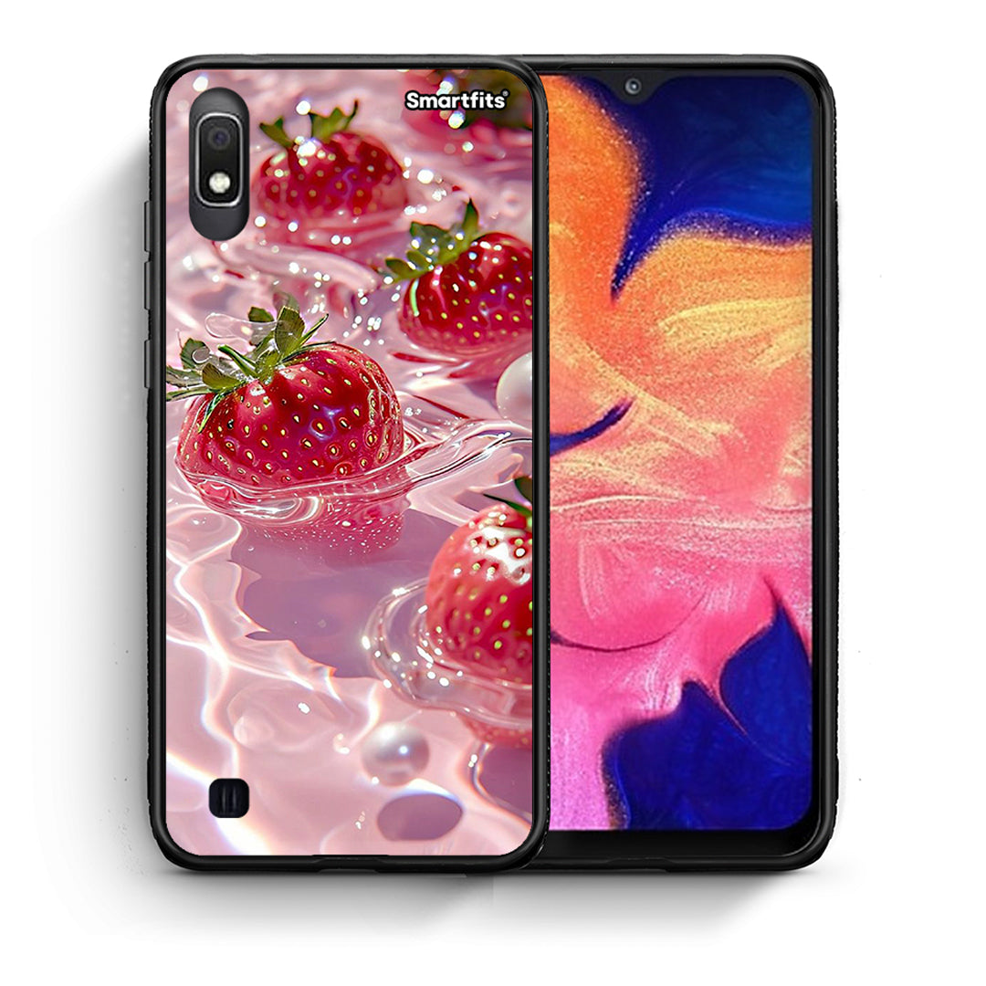 Θήκη Samsung A10 Juicy Strawberries από τη Smartfits με σχέδιο στο πίσω μέρος και μαύρο περίβλημα | Samsung A10 Juicy Strawberries case with colorful back and black bezels