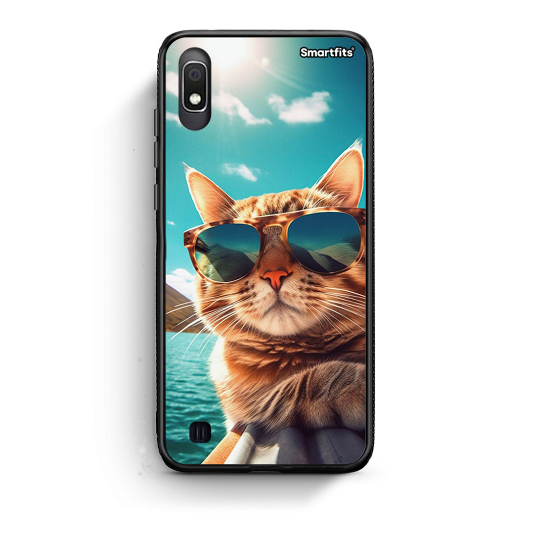 Samsung A10 Summer Cat θήκη από τη Smartfits με σχέδιο στο πίσω μέρος και μαύρο περίβλημα | Smartphone case with colorful back and black bezels by Smartfits