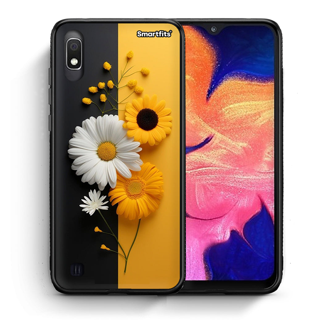 Θήκη Samsung A10 Yellow Daisies από τη Smartfits με σχέδιο στο πίσω μέρος και μαύρο περίβλημα | Samsung A10 Yellow Daisies case with colorful back and black bezels