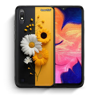 Thumbnail for Θήκη Samsung A10 Yellow Daisies από τη Smartfits με σχέδιο στο πίσω μέρος και μαύρο περίβλημα | Samsung A10 Yellow Daisies case with colorful back and black bezels