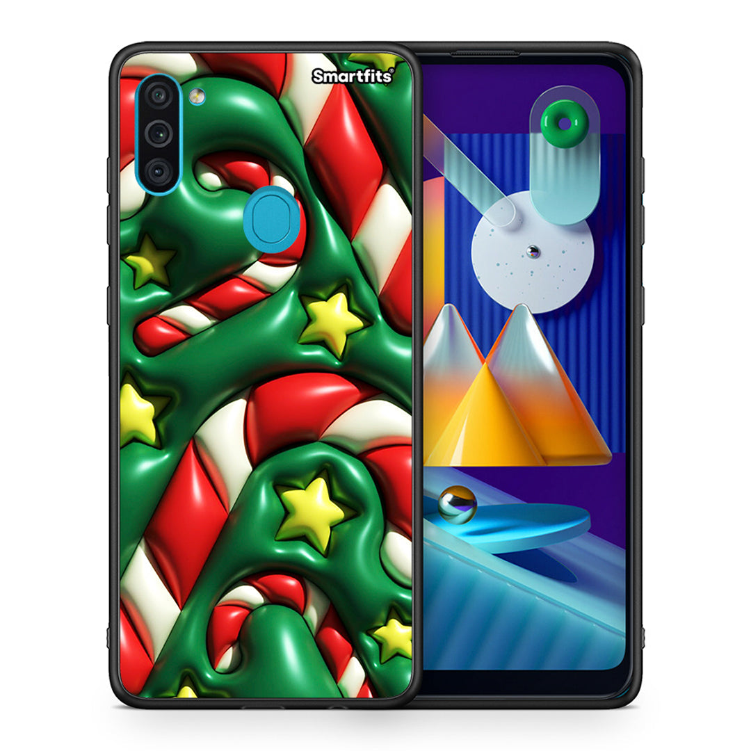 Θήκη Samsung A11/M11 Christmas Bubbles από τη Smartfits με σχέδιο στο πίσω μέρος και μαύρο περίβλημα | Samsung A11/M11 Christmas Bubbles case with colorful back and black bezels