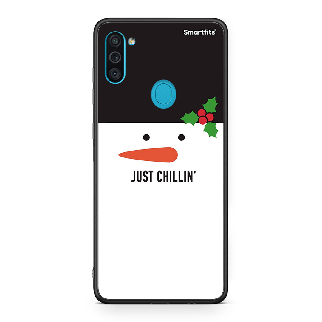 Samsung A11/M11 Christmas Chillin θήκη από τη Smartfits με σχέδιο στο πίσω μέρος και μαύρο περίβλημα | Smartphone case with colorful back and black bezels by Smartfits