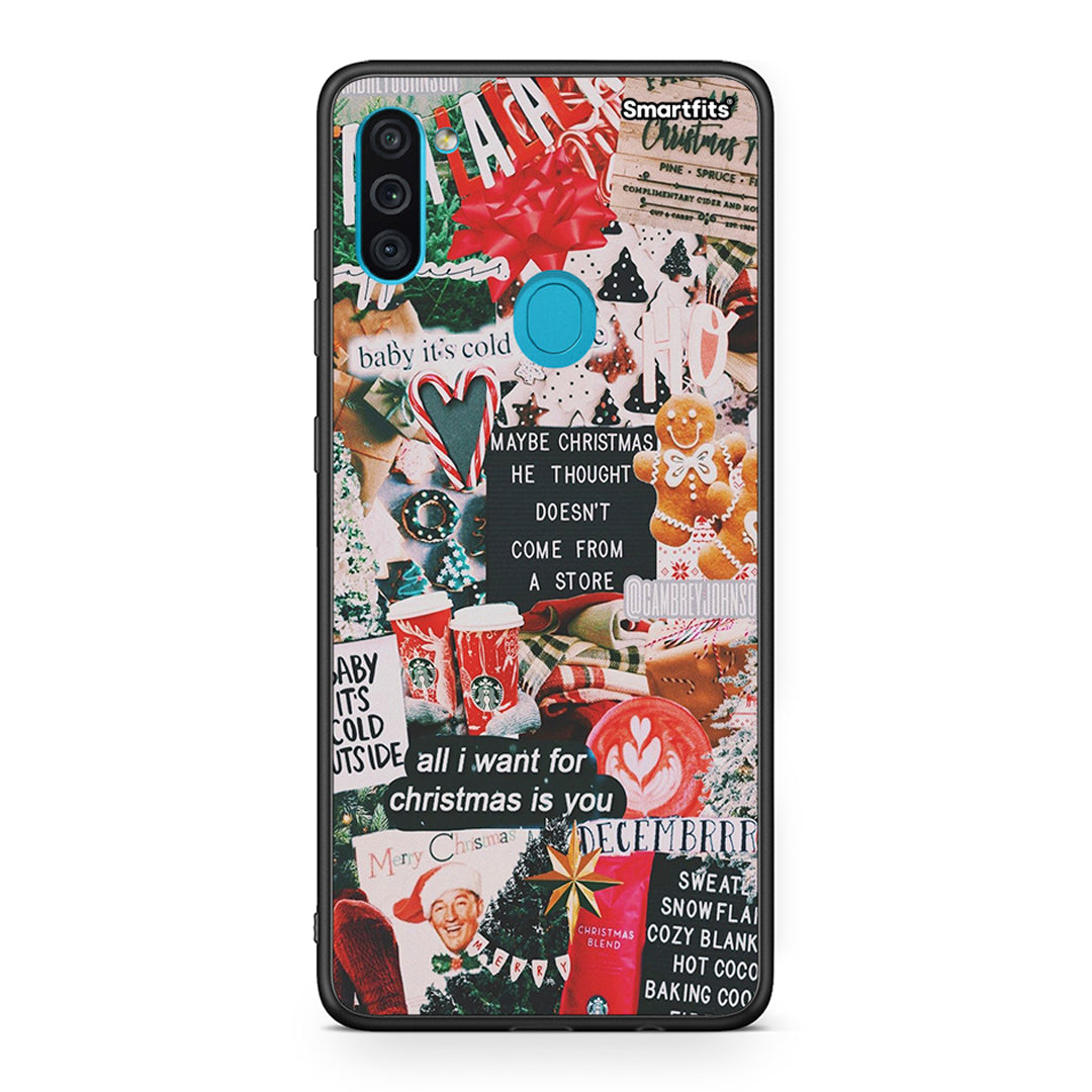 Samsung A11/M11 Christmas Happiness θήκη από τη Smartfits με σχέδιο στο πίσω μέρος και μαύρο περίβλημα | Smartphone case with colorful back and black bezels by Smartfits
