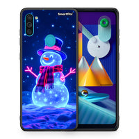 Thumbnail for Θήκη Samsung A11/M11 Christmas Neon Snowman από τη Smartfits με σχέδιο στο πίσω μέρος και μαύρο περίβλημα | Samsung A11/M11 Christmas Neon Snowman case with colorful back and black bezels