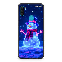 Thumbnail for Samsung A11/M11 Christmas Neon Snowman θήκη από τη Smartfits με σχέδιο στο πίσω μέρος και μαύρο περίβλημα | Smartphone case with colorful back and black bezels by Smartfits