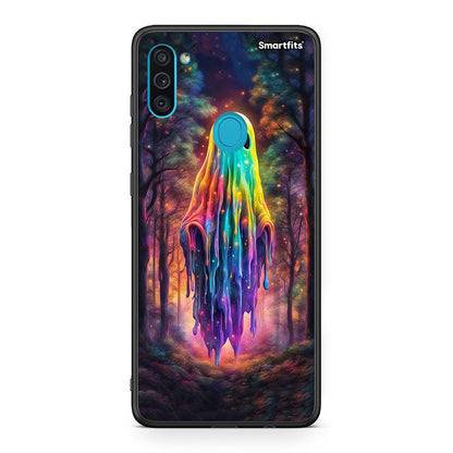 Samsung A11/M11 Halloween Ghost θήκη από τη Smartfits με σχέδιο στο πίσω μέρος και μαύρο περίβλημα | Smartphone case with colorful back and black bezels by Smartfits
