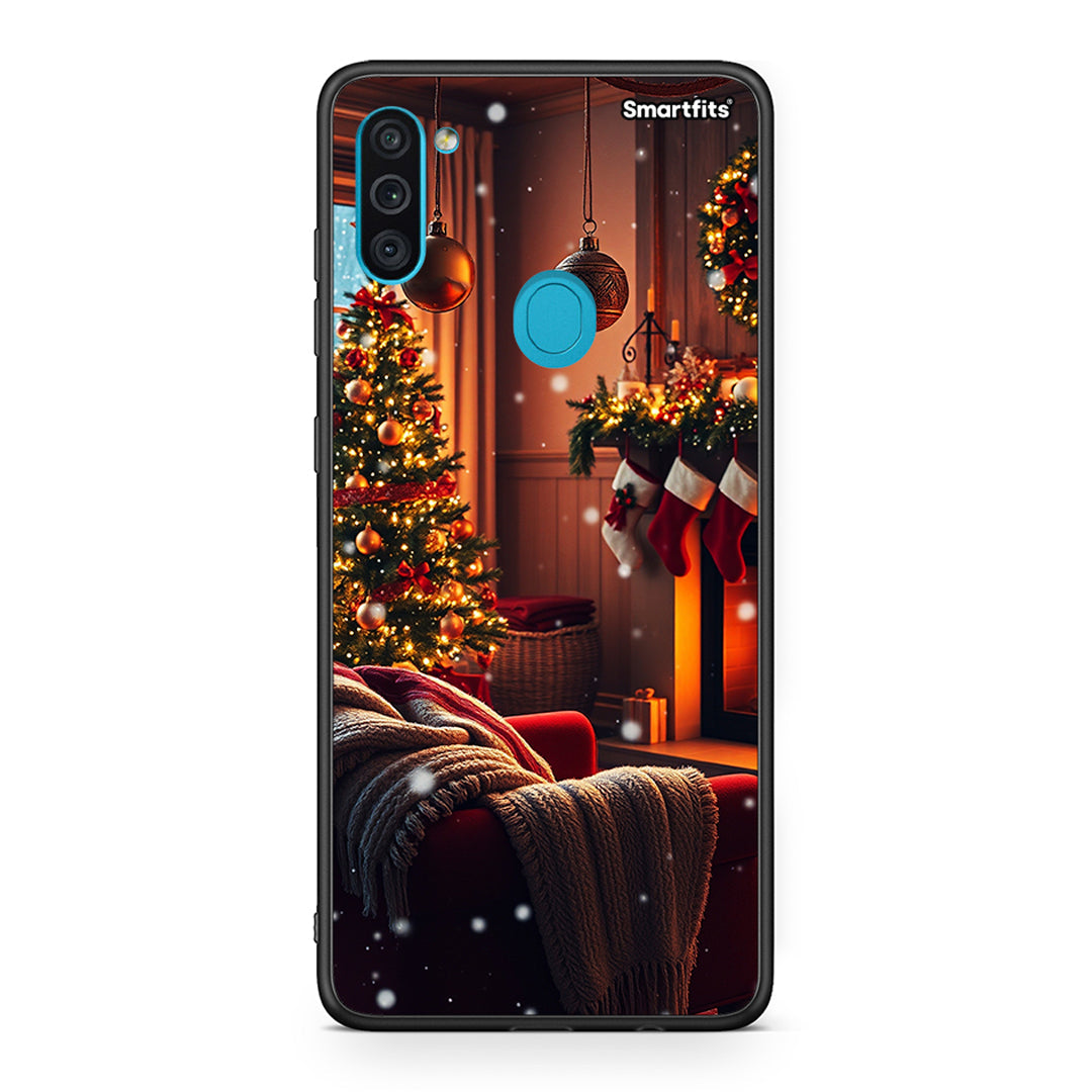 Samsung A11/M11 Home For Christmas θήκη από τη Smartfits με σχέδιο στο πίσω μέρος και μαύρο περίβλημα | Smartphone case with colorful back and black bezels by Smartfits