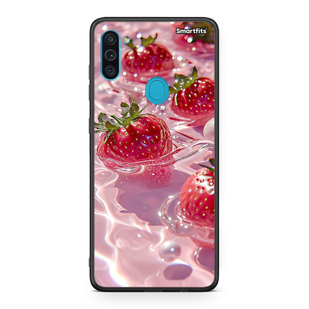 Samsung A11/M11 Juicy Strawberries θήκη από τη Smartfits με σχέδιο στο πίσω μέρος και μαύρο περίβλημα | Smartphone case with colorful back and black bezels by Smartfits