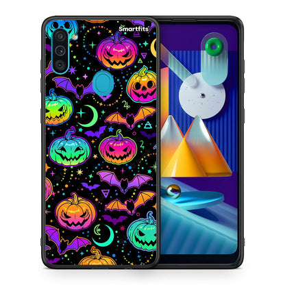 Θήκη Samsung A11/M11 Neon Halloween από τη Smartfits με σχέδιο στο πίσω μέρος και μαύρο περίβλημα | Samsung A11/M11 Neon Halloween case with colorful back and black bezels