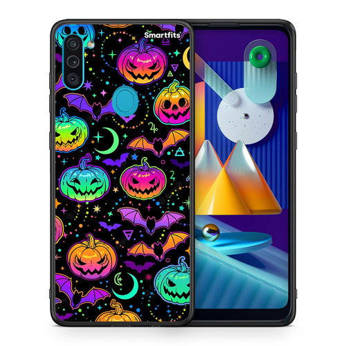 Θήκη Samsung A11/M11 Neon Halloween από τη Smartfits με σχέδιο στο πίσω μέρος και μαύρο περίβλημα | Samsung A11/M11 Neon Halloween case with colorful back and black bezels