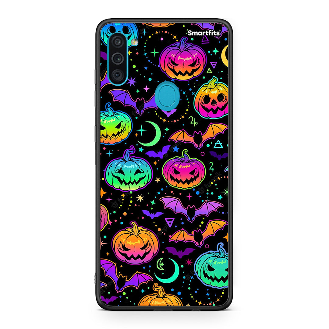 Samsung A11/M11 Neon Halloween θήκη από τη Smartfits με σχέδιο στο πίσω μέρος και μαύρο περίβλημα | Smartphone case with colorful back and black bezels by Smartfits
