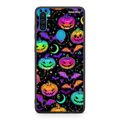 Samsung A11/M11 Neon Halloween θήκη από τη Smartfits με σχέδιο στο πίσω μέρος και μαύρο περίβλημα | Smartphone case with colorful back and black bezels by Smartfits