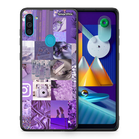Θήκη Samsung A11/M11 Purple Aesthetic Collage από τη Smartfits με σχέδιο στο πίσω μέρος και μαύρο περίβλημα | Samsung A11/M11 Purple Aesthetic Collage case with colorful back and black bezels