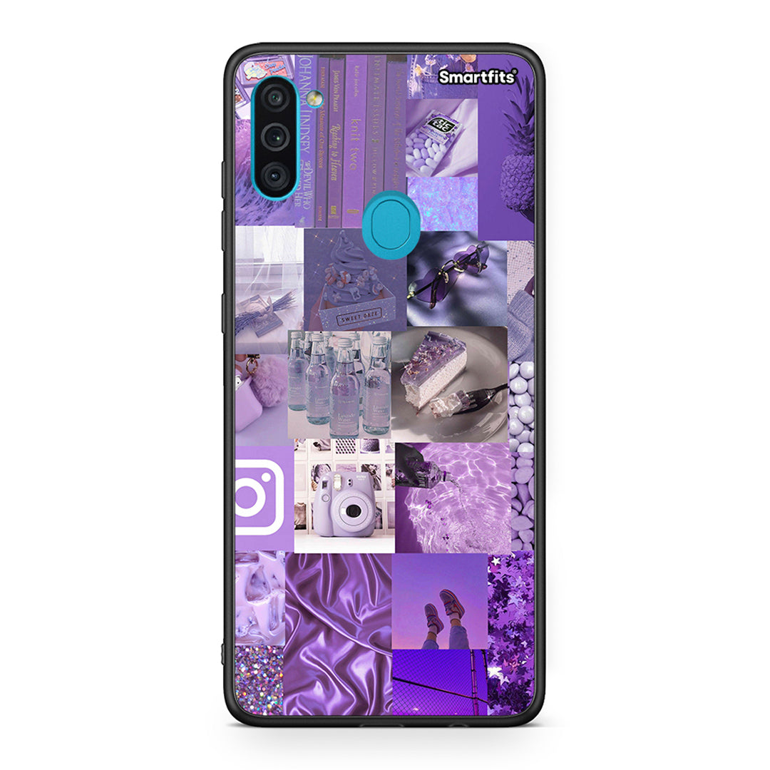 Samsung A11/M11 Purple Aesthetic Collage θήκη από τη Smartfits με σχέδιο στο πίσω μέρος και μαύρο περίβλημα | Smartphone case with colorful back and black bezels by Smartfits