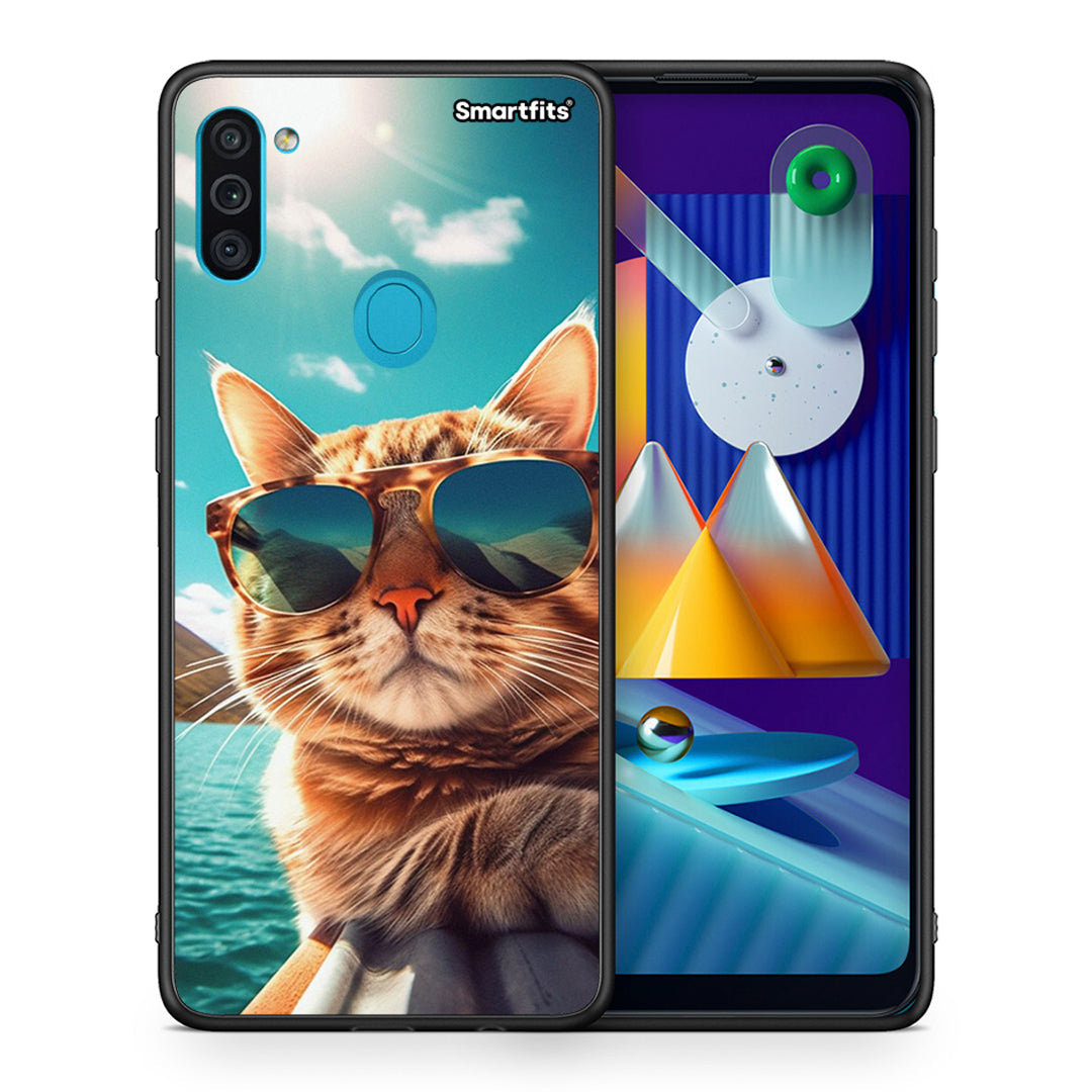 Θήκη Samsung A11/M11 Summer Cat από τη Smartfits με σχέδιο στο πίσω μέρος και μαύρο περίβλημα | Samsung A11/M11 Summer Cat case with colorful back and black bezels