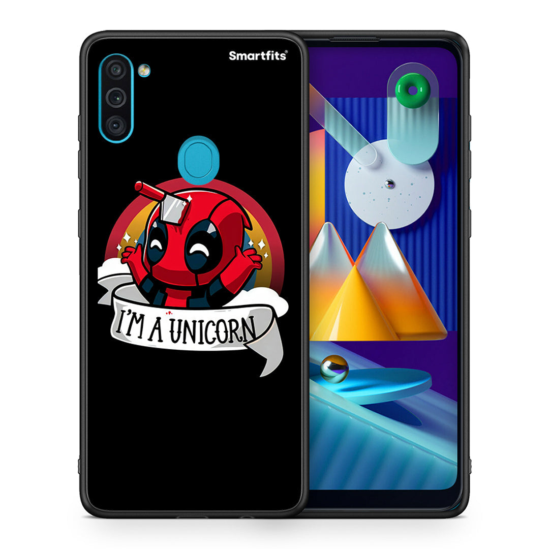 Θήκη Samsung A11/M11 Unicorn Deadpool από τη Smartfits με σχέδιο στο πίσω μέρος και μαύρο περίβλημα | Samsung A11/M11 Unicorn Deadpool case with colorful back and black bezels