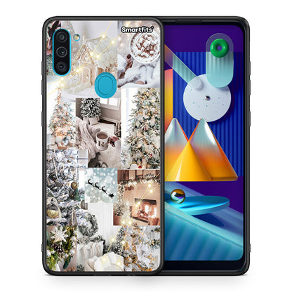 Θήκη Samsung A11/M11 White Christmas από τη Smartfits με σχέδιο στο πίσω μέρος και μαύρο περίβλημα | Samsung A11/M11 White Christmas case with colorful back and black bezels