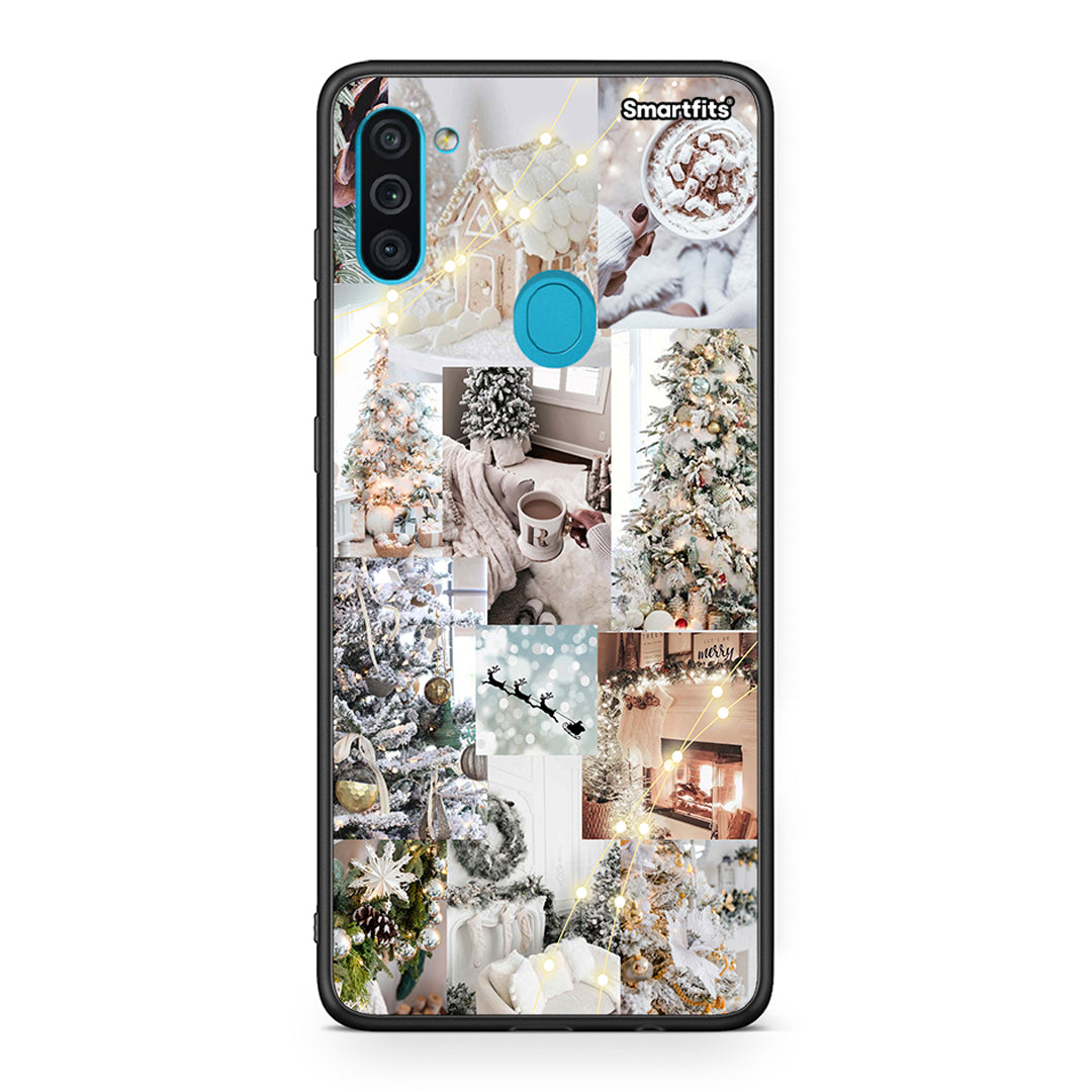 Samsung A11/M11 White Christmas θήκη από τη Smartfits με σχέδιο στο πίσω μέρος και μαύρο περίβλημα | Smartphone case with colorful back and black bezels by Smartfits