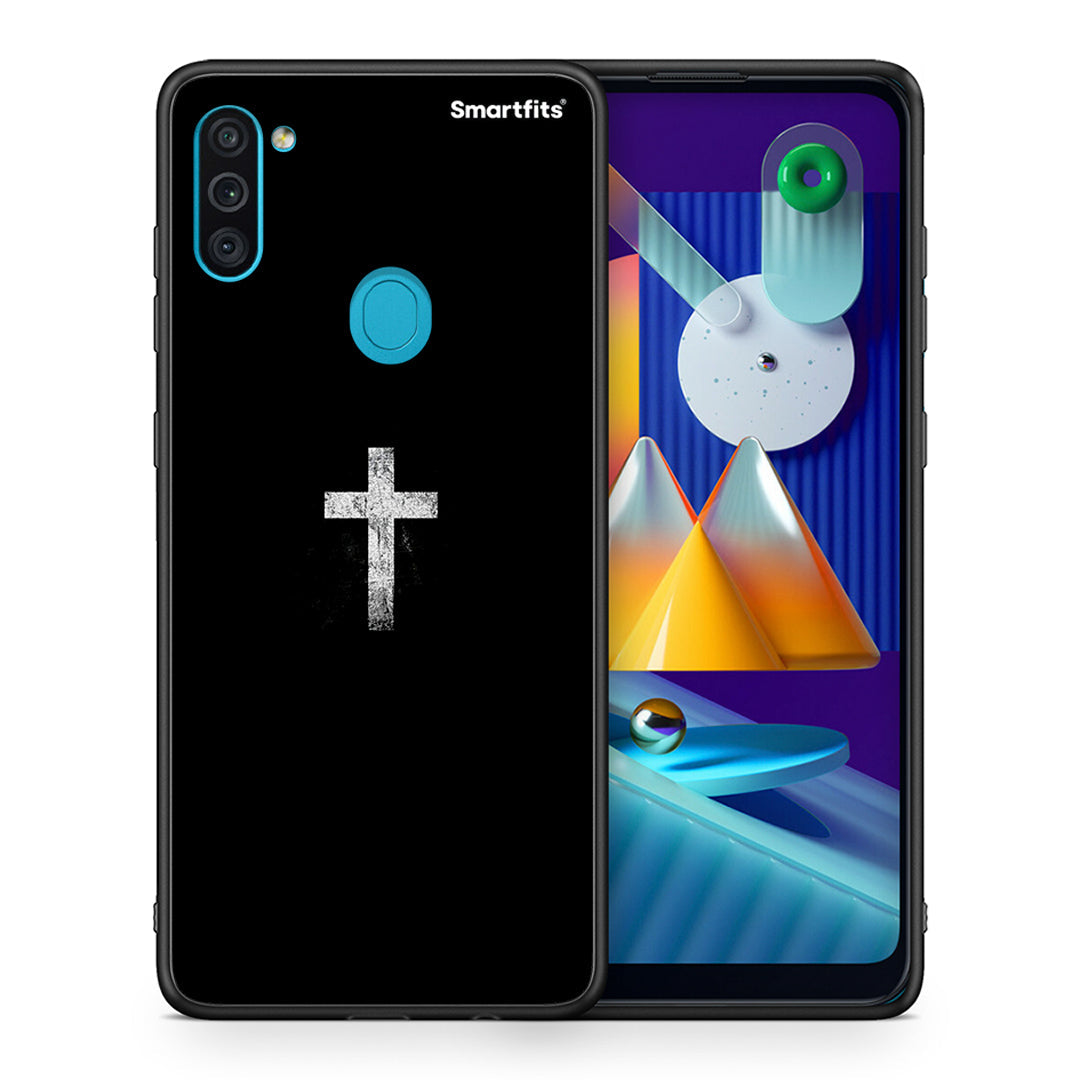 Θήκη Samsung A11/M11 White Cross από τη Smartfits με σχέδιο στο πίσω μέρος και μαύρο περίβλημα | Samsung A11/M11 White Cross case with colorful back and black bezels