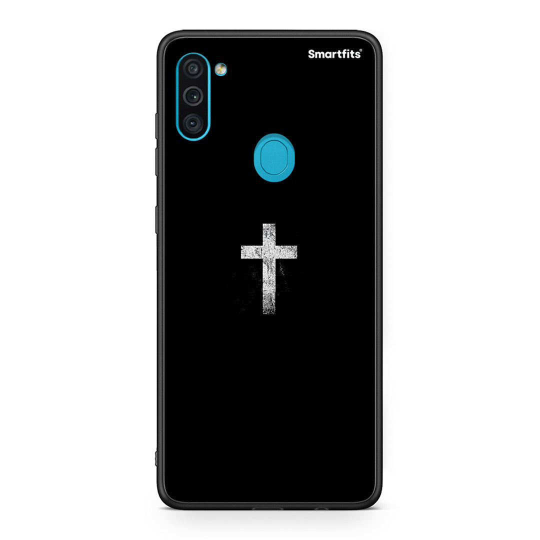 Samsung A11/M11 White Cross θήκη από τη Smartfits με σχέδιο στο πίσω μέρος και μαύρο περίβλημα | Smartphone case with colorful back and black bezels by Smartfits